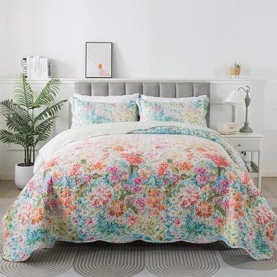 Conjuntos de colchas queen size - floral queen/completo-90"x96" Dream Garden-coral rosa - Imagem 1 de 4