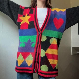 Vintage Northeast Knitters Joker Clown Colorful Cardigan Medium - Picture 1 of 3