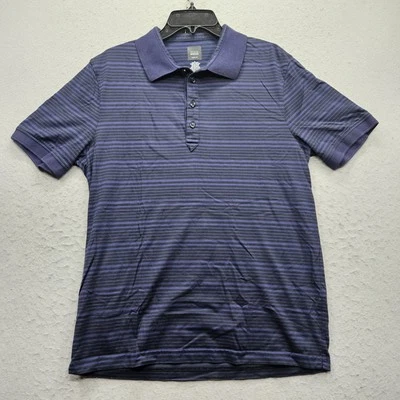 Black Saks Fifth Avenue Men's Polo Shirt Large Navy and Black Striped Slim Fit - Image 1 of 4