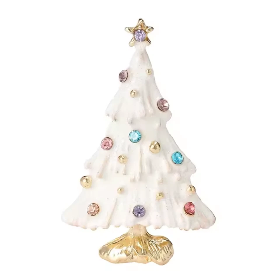 Broche de árvore de Natal esmaltado strass, presente joia de inverno feriado dourado - Imagem 1 de 4