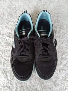 skechers air cooled memory foam Lite Weight trainers Black & Aqua Size Uk 7 - Picture 1 of 11