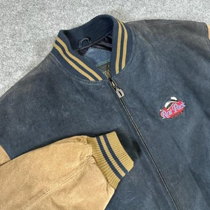 Vintage Rat Pack Cafe Jacket Mens XL Blue Suede Bomber Varsity Dunbrooke 90s - Picture 1 of 8