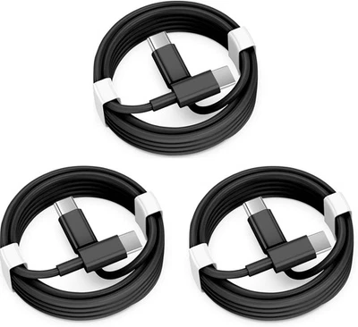 3 Pack C 6ft Fast Charger Cable USB White Black Cord For iPhone 15 16 17 Pro Max - Image 1 of 4