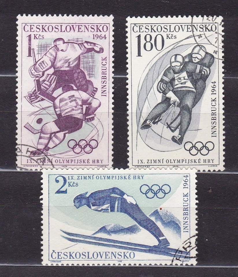 CHECOSLOVAQUIA #1220-1222 USADO 9º OLÍMPICAS DE INVIERNO (HOCKEY, TRINEO, SALTO DE ESQUÍ) Foto 1 de 1