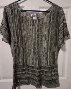 212 New York Women's Short Sleeve Gray Sweater XL Loose Weave - Picture 1 of 5