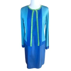 Talbots Size 8 2-Piece Silk Sweater & Dress Set Blue Green Special Occasion - Picture 1 of 16