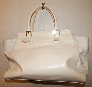 NEW LARGE CUIR ROSE CREAM SMOOTH LEATHER SATCHEL - Picture 1 of 14