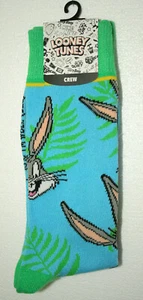 Bugs Bunny Looney Tunes New Pair Crew Socks Fits Shoe sz 5-12 Green Blue - Picture 1 of 2