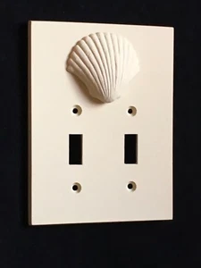 Light Switch Plate Cover Seashell Beach Faux Stone DOUBLE NIB Beige Ivory Cream - Bild 1 von 3
