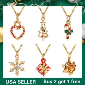 Christmas Fashion Pendant Necklace Rhinestone Sweater Chain Women Crystal Choker - Picture 1 of 11