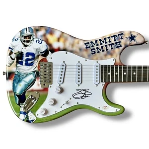 Emmitt Smith signierte Gitarre individuelle Grafik PSA COA Dallas Cowboys NFL HOF - Bild 1 von 3