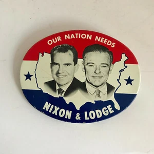 f241 Vintage Nixon & Lodge 1960 Election Oval Pictorial Pinback Pin Political - Picture 1 of 2