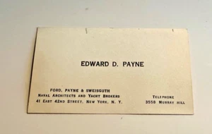 Nautical Ephemera Business Card Edward Payne Naval Architect Yacht Broker c.1930 - Picture 1 of 1