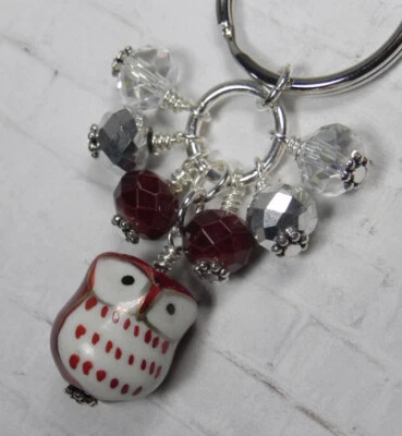 Nuevo Llavero Racimo Búho Marrón Cerámica Cristal Cuentas Hecho a Mano Llavero Dividido Foto 1 de 3