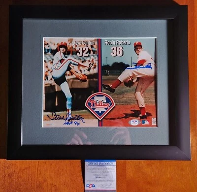 Steve Carlton Robin Roberts Signed framed Photo. Display measures 13x15 PSA COA! - Image 1 of 4