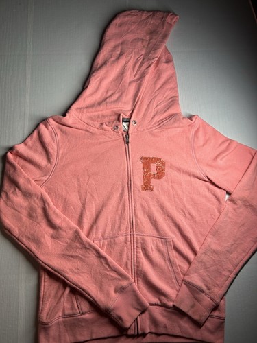 UNDERCOVER Felpa con cappuccio rosa Victoria Secret con cerniera paillettes rosa vintage taglia media usata