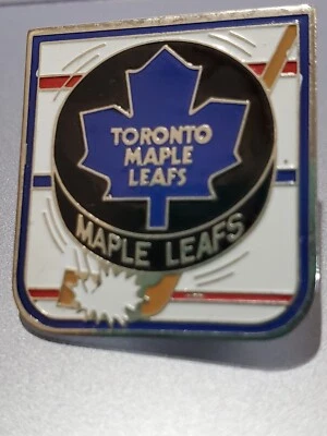 VTG Toronto Maple Leafs Logo NHL Hockey Stick Hitting Puck Hat Jacket Pin 1990 - Image 1 of 4