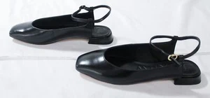 J. Crew Women's Square Toe Ankle Strap Leather Flats LB3 Black US:5.5 UK:3 EU:36 - Picture 1 of 10