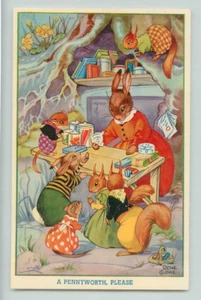 Postcard A pennywoth, please. Rene Cloke Anthropomorphic. Sweet shop, rabbits - Picture 1 of 2