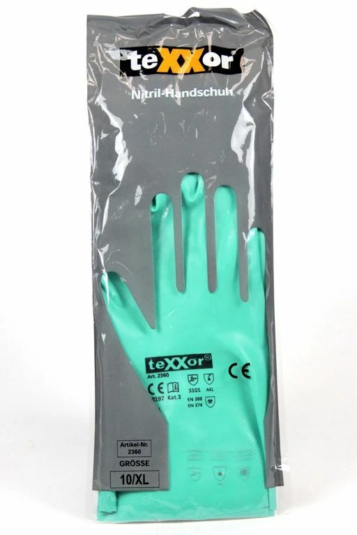 Texxor Kat. 3 Chemikalienschutzhandschuhe Nitril-Handschuhe grün 2360 Gr: XL
