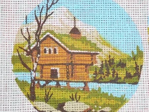 Vintage Needlepoint Canvas COUNTRYSIDE CHATEAU hand painted Tapestry - Picture 1 of 3