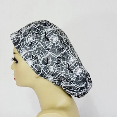Halloween Women Scrub Hat, Surgical Cap, Bats, Nurses Hat, Medical, USA Made - Image 1 of 4