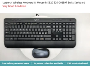 Logitech Wireless Keyboard & Mouse MK520 SWISS / SWITZERLAND Layout 920-002597 - Picture 1 of 4