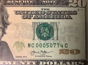 4 de una clase 0s ☆Código postal ☆ 000 50774 ☆ Billete de 20 dólares elegante número de serie bajo - Imagen 1 de 5