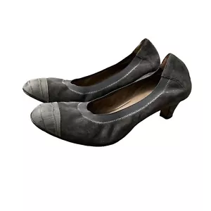 Anyi Lu Womens Gray Croc Embossed Suede Cap Toe Scrunched Comfort Heels Size 8.5 - Picture 1 of 9