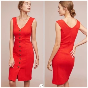 Maeve Anthropologie Red Textured Sleeveless Button Down Dress Size Medium NEW - Picture 1 of 9