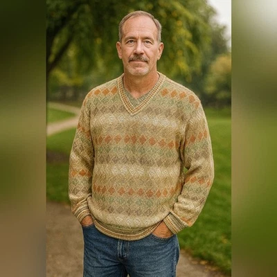 Norm Thompson Electic Grandpa Argyle Knit Vintage XL Sweater  Green Orange Gray - Image 1 of 4