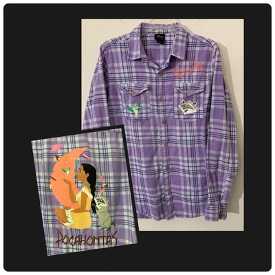 Disney Our Universe Shirt M Purple Plaid Pocahontas Graphic Collar L/S - Image 1 of 4