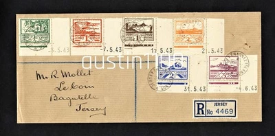 Rare 1943 Channel Islands 'Jersey Views' Cover showing Stamp Sheet Print Dates - Image 1 of 4