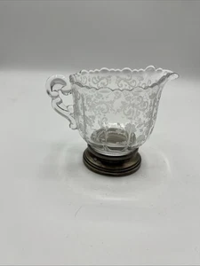 Vintage Cambridge Glas Chantilly geätztes Muster Milchkännchen Sterlingsilber Sockel - Bild 1 von 8