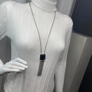 WHBM silver tone necklace black faceted faux jewel signed costume jewelry - Picture 1 of 16