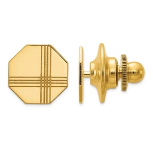 14K Yellow Gold Small Striped Octagon Lapel or Tie Pin, 10mm - Picture 1 of 4