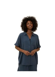 Pact Women’s Navy XL-XXL Organic Cotton Coastal Double Gauze Oversized Shirt - Picture 1 of 9