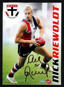 Signed 2008 St Kilda Saints AFL Club-Issued Card - Nick Riewoldt - 18 x 12.5cm - Bild 1 von 3