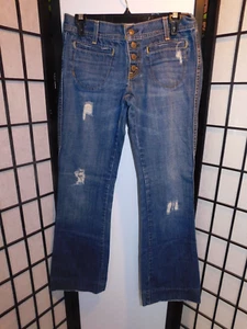 Old Navy Jeans Womens Size 4 Blue Ultra Low Rise Slim Boot Destressed Faded - Picture 1 of 3