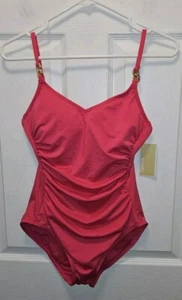 Michael Kors Electric Pink One Piece Swimsuit W/Gold Chain On Strap Sz 10 NWT ๐ - Picture 1 of 4