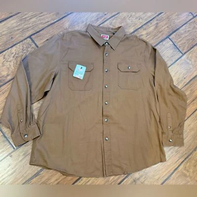 Camisa Wrangler All Day Comfort para hombre 2XL marrón con botones Western Farm Work Flex Foto 1 de 4