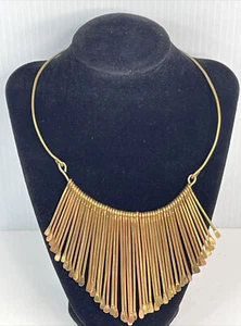 Metal Fringe Necklace choker Copper Brass Statement Bib Apron Funky boho 90's - Picture 1 of 12