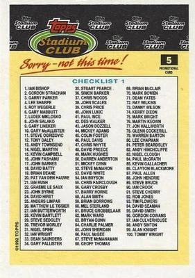Cartões promocionais de futebol inglês 1992-93 Topps Stadium Club qualidade premium - Imagem 1 de 4