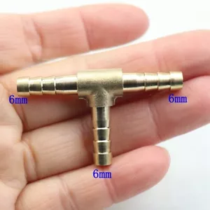 2Pcs Brass Hose Barb Fitting Pipe Tubing Splicer Fuel Water Gas Tee3 Way 1/4"6mm - Picture 1 of 10