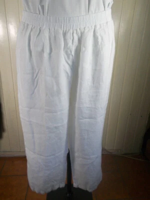 Pantalon court lin blanc CHALOU 50D 52F 24UK taille entièrement élastique 21sh12 Foto 1 de 4