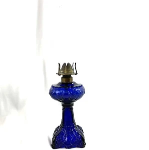 Vintage Princess Blue Cobalt Kerosene Oil Lamp w/ Chimney 9” Rare Size HTF - Picture 1 of 10