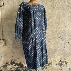 Antique Victorian Blue & White Calico Print Dress Indigo Blue Cotton  Vintage - Picture 1 of 18