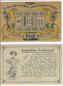 2 sehr seltene Motiv WWI Deutsche Comic Postkarten Essen Rationierung - Bild 1 von 2