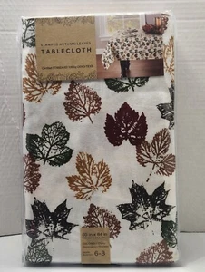 Stamped Autumn Leaves 60" x 84" Tablecloth Thanksgiving Fall Oeko-Tex Oval New - Picture 1 of 3