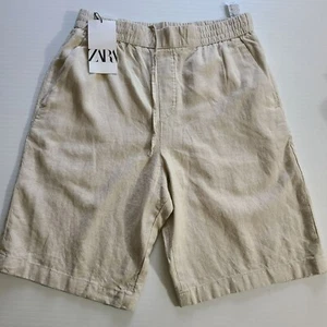 ZARA VISCOSE - LINEN BERMUDA SHORTS Light beige SIZE S | 4302/689 - Picture 1 of 7